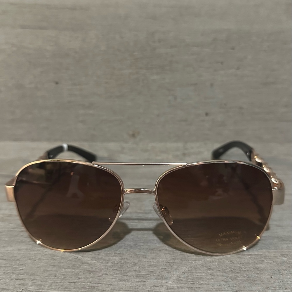 Francesca's Collections Gold and Brown Aviator Sunglasses